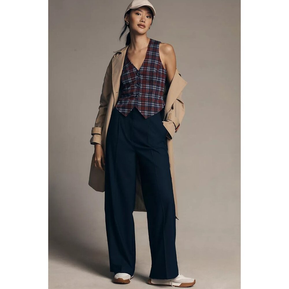 Anthropologie Plaid Vest with Buttons and Back Belt in Navy by Eva Franco - Picture 3 of 4
